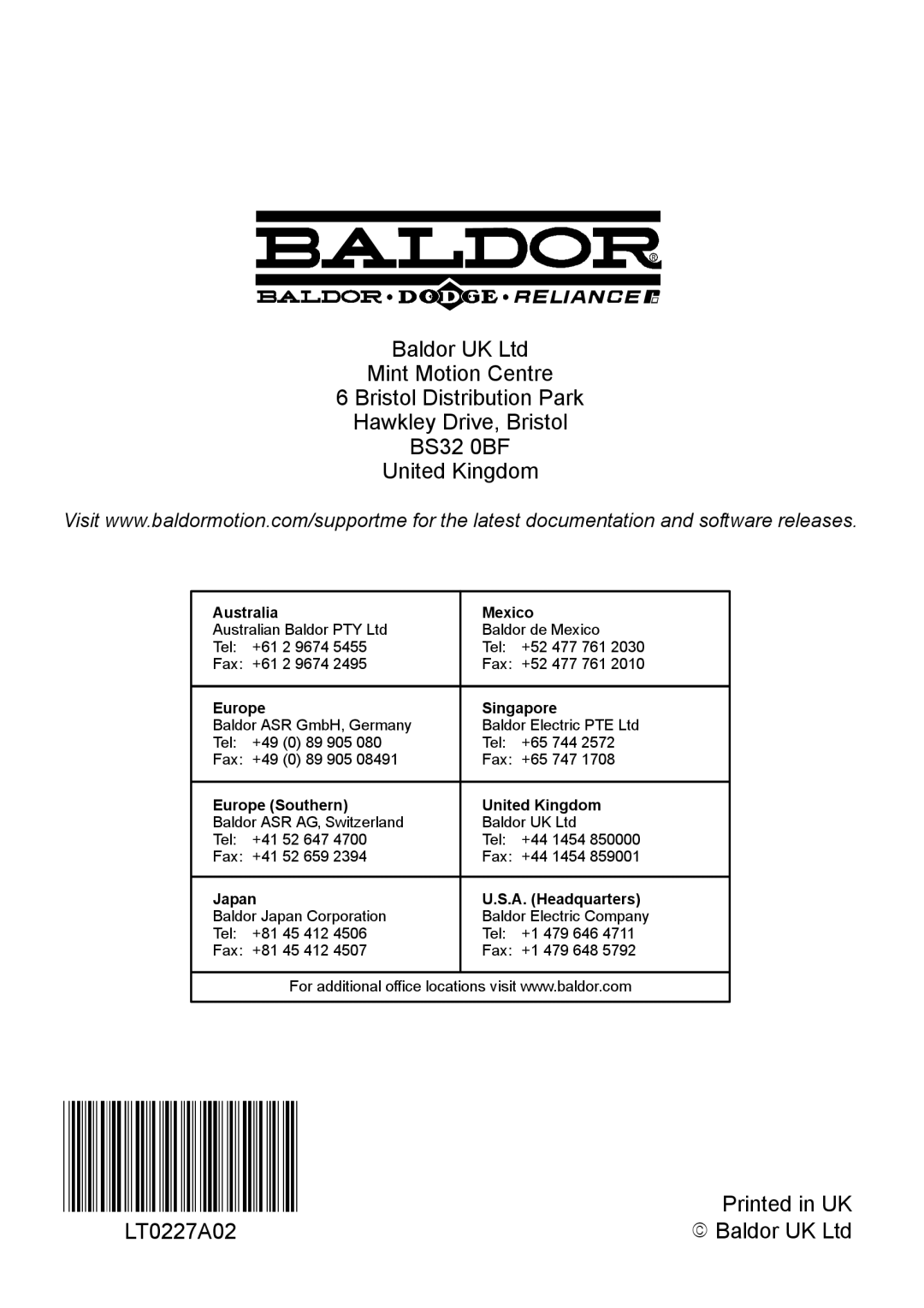 Baldor MN1940 installation manual LT0227A02 