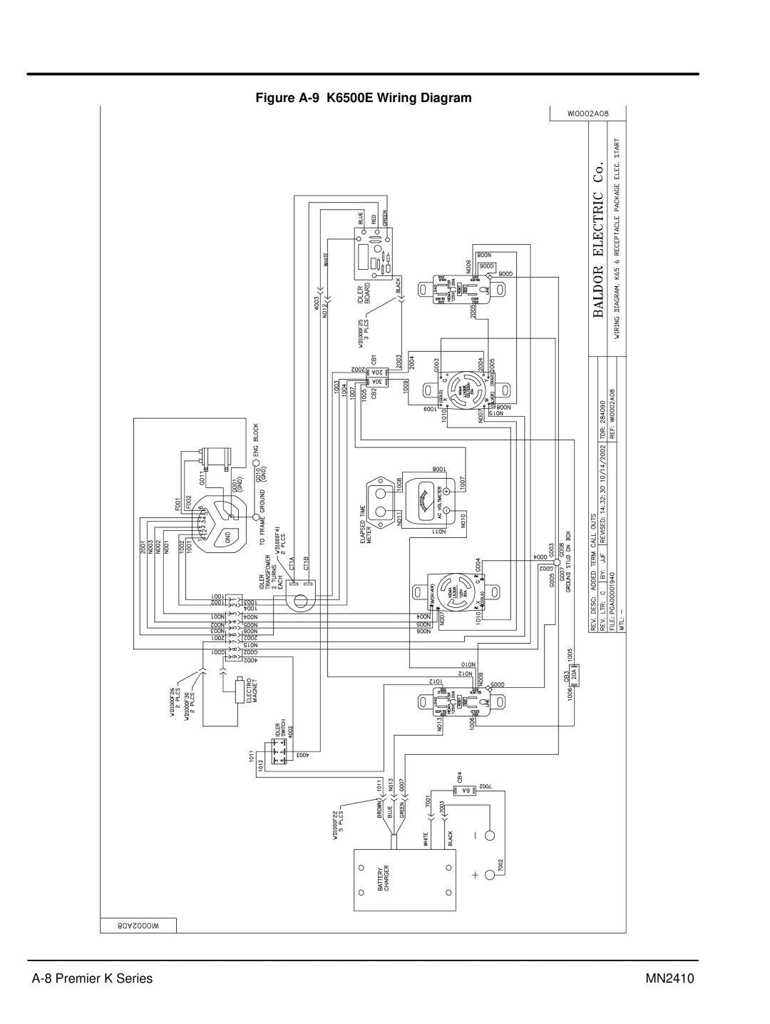 Baldor MN2410 manual Figure A-9 K6500E Wiring Diagram 