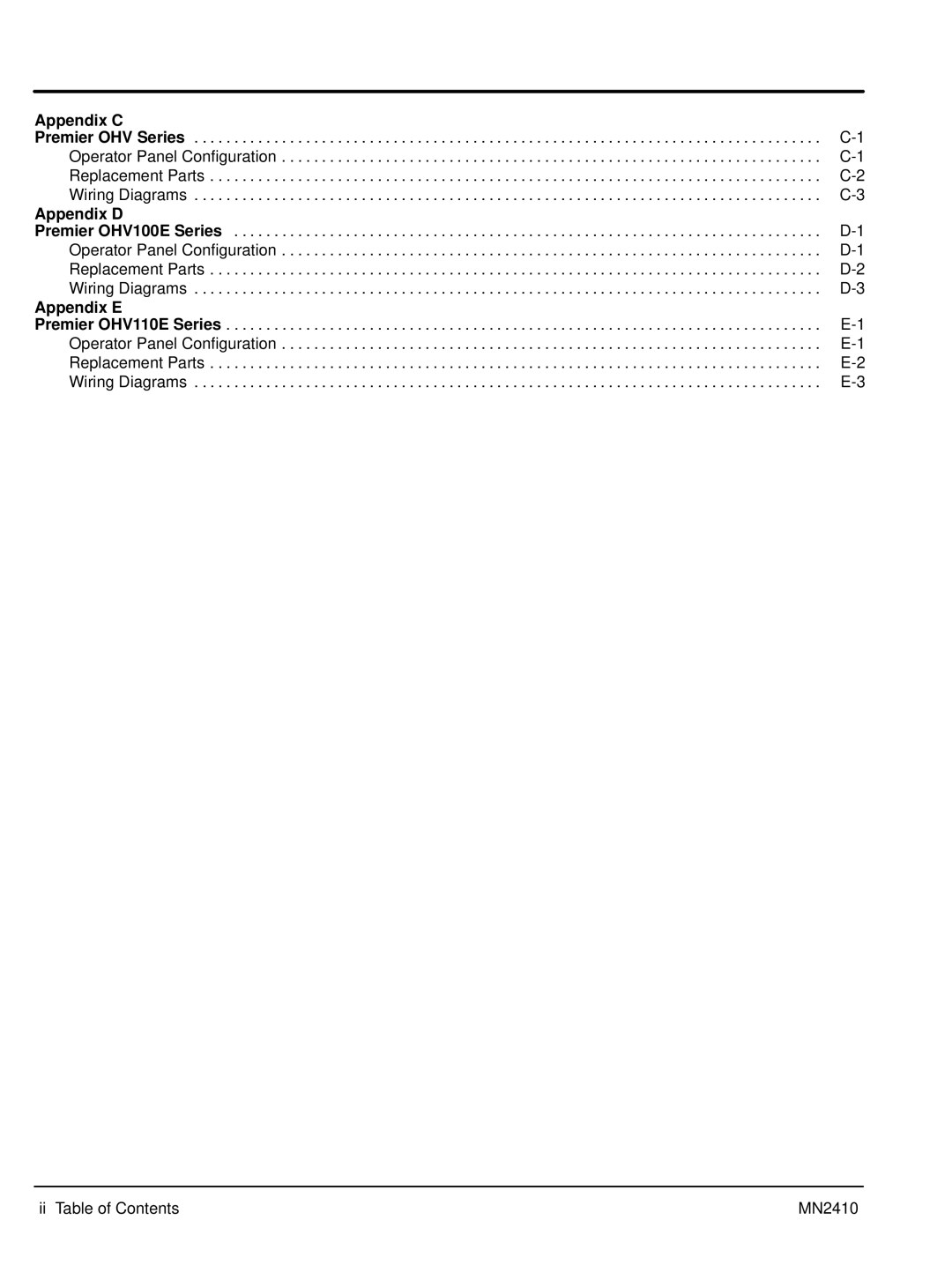 Baldor MN2410 manual Appendix C, Appendix D, Appendix E 