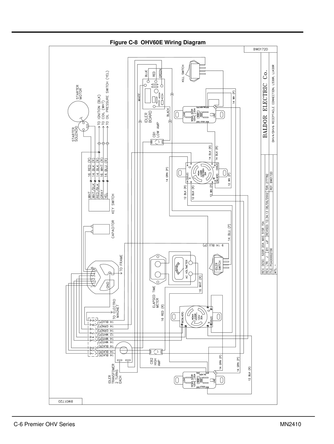 Baldor MN2410 manual Figure C-8 OHV60E Wiring Diagram 