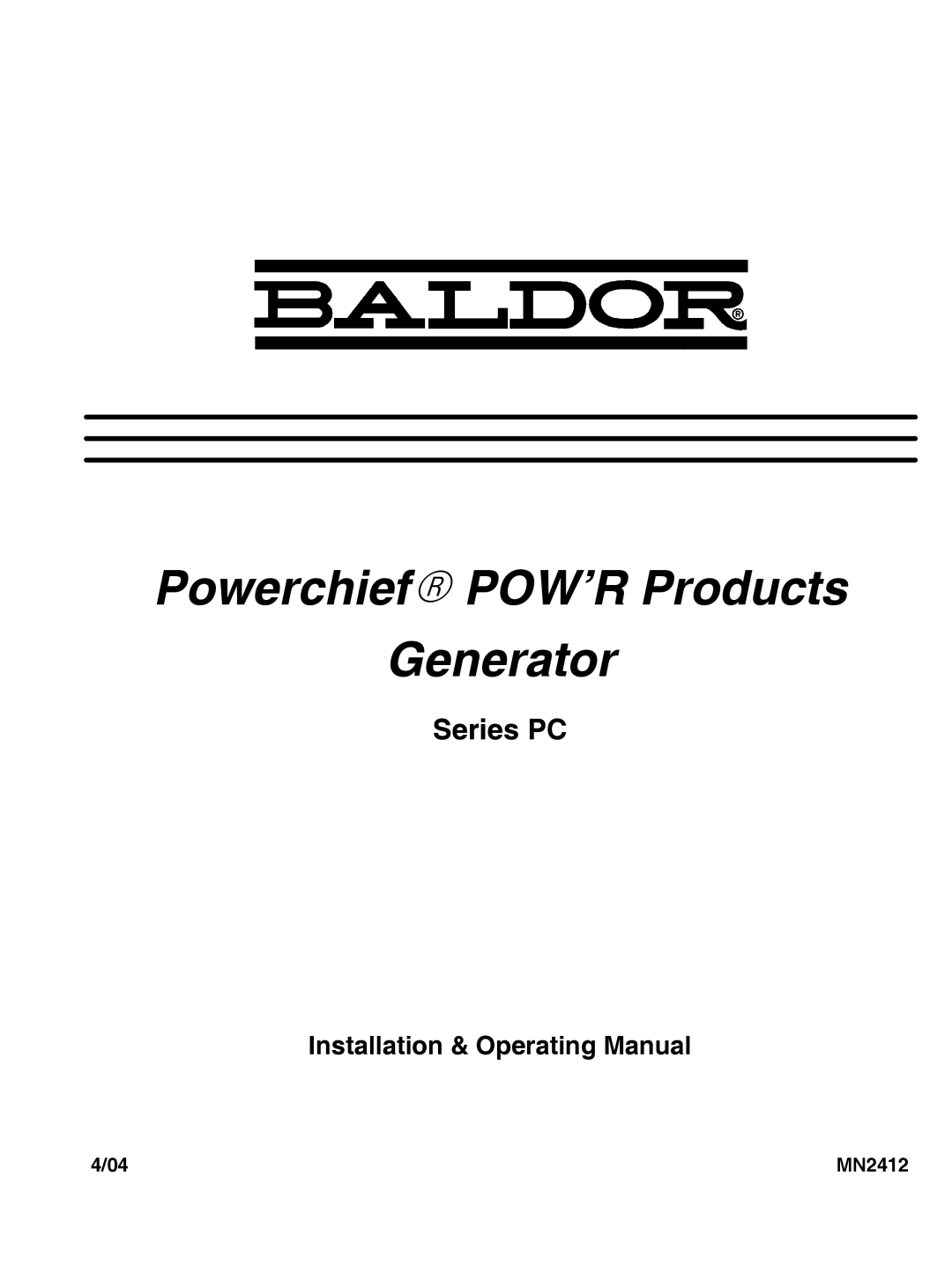 Baldor MN2412 manual PowerchiefR POW’R Products Generator 