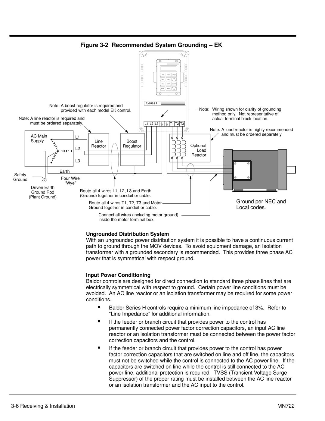 Baldor mn722 manual Ungrounded Distribution System, Input Power Conditioning 