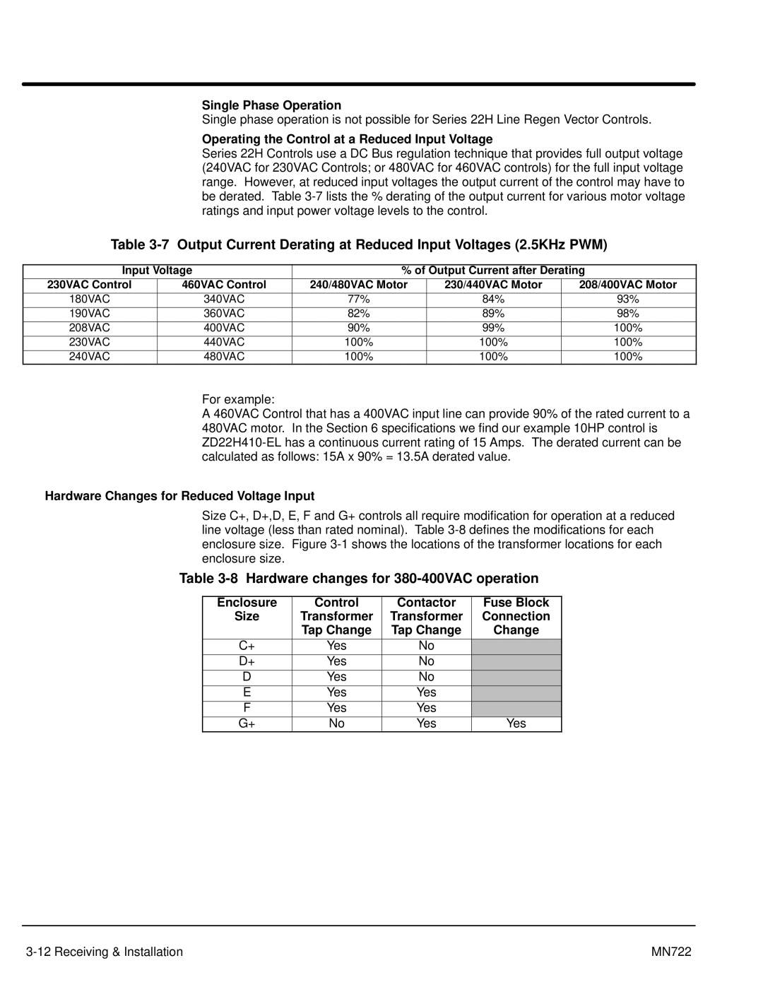 Baldor mn722 manual Hardware changes for 380-400VAC operation 