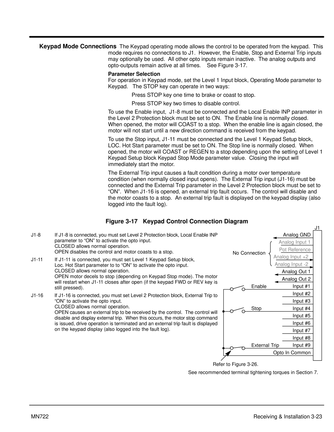 Baldor mn722 manual Keypad Control Connection Diagram 