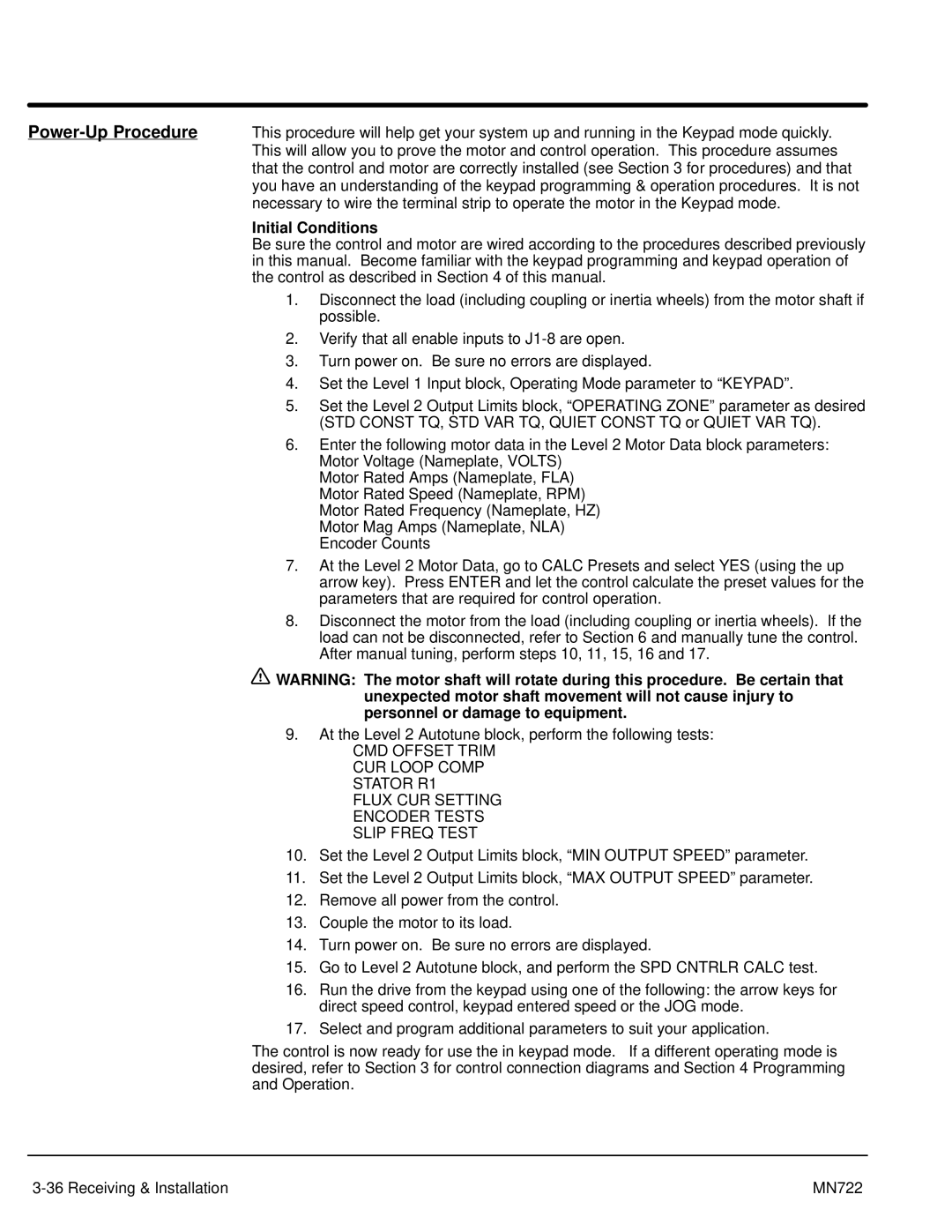 Baldor mn722 manual Initial Conditions 