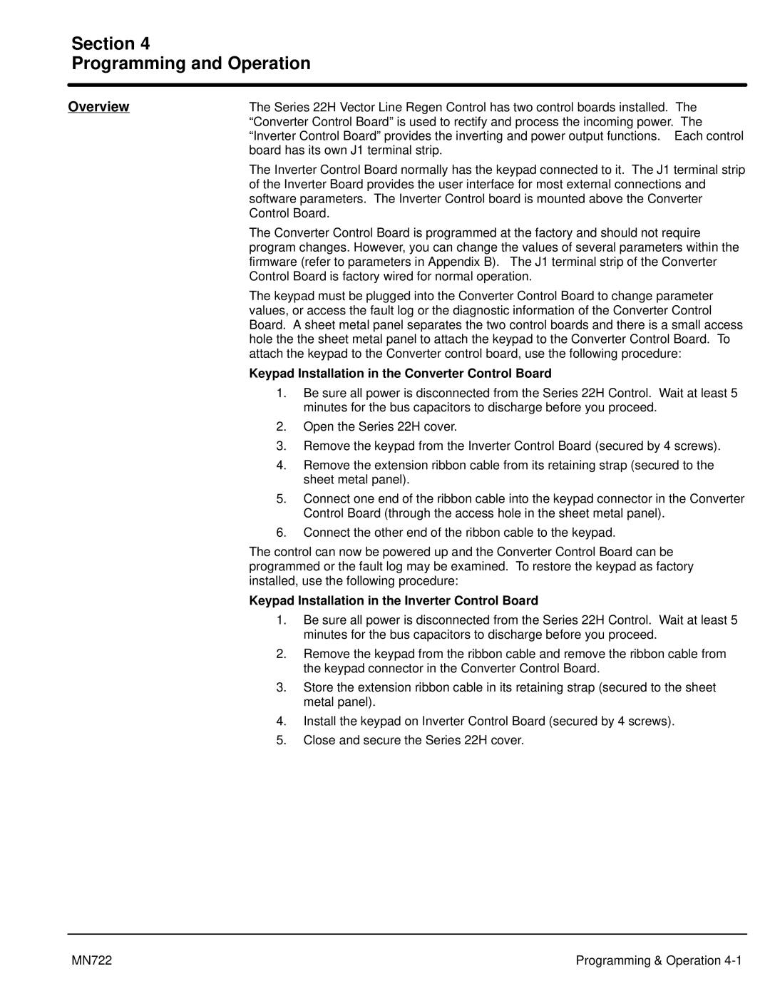 Baldor mn722 manual Keypad Installation in the Converter Control Board, Keypad Installation in the Inverter Control Board 