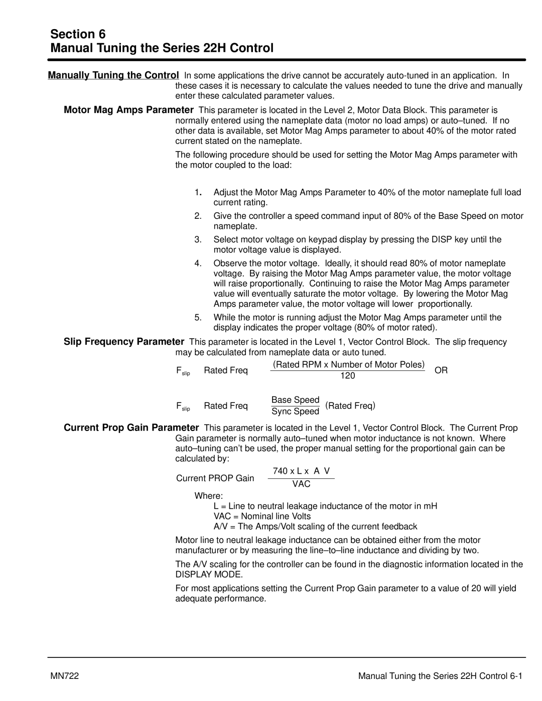 Baldor mn722 manual Section Manual Tuning the Series 22H Control 