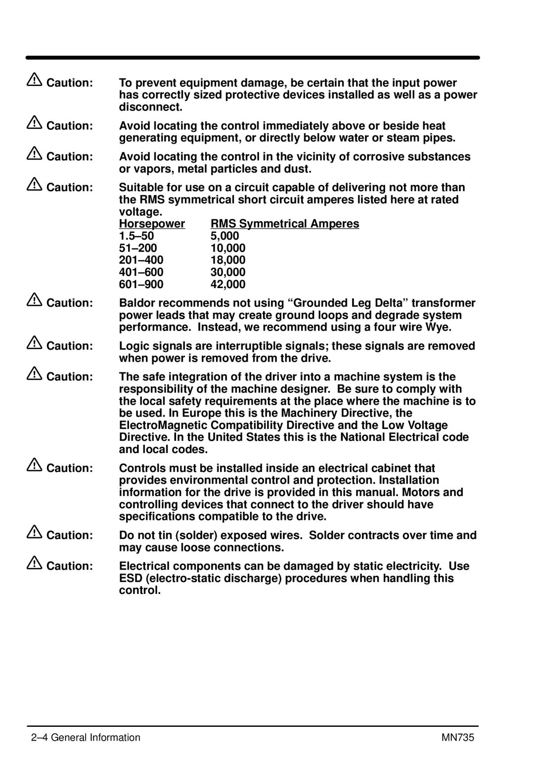 Baldor MN735 manual To prevent equipment damage, be certain that the input power 