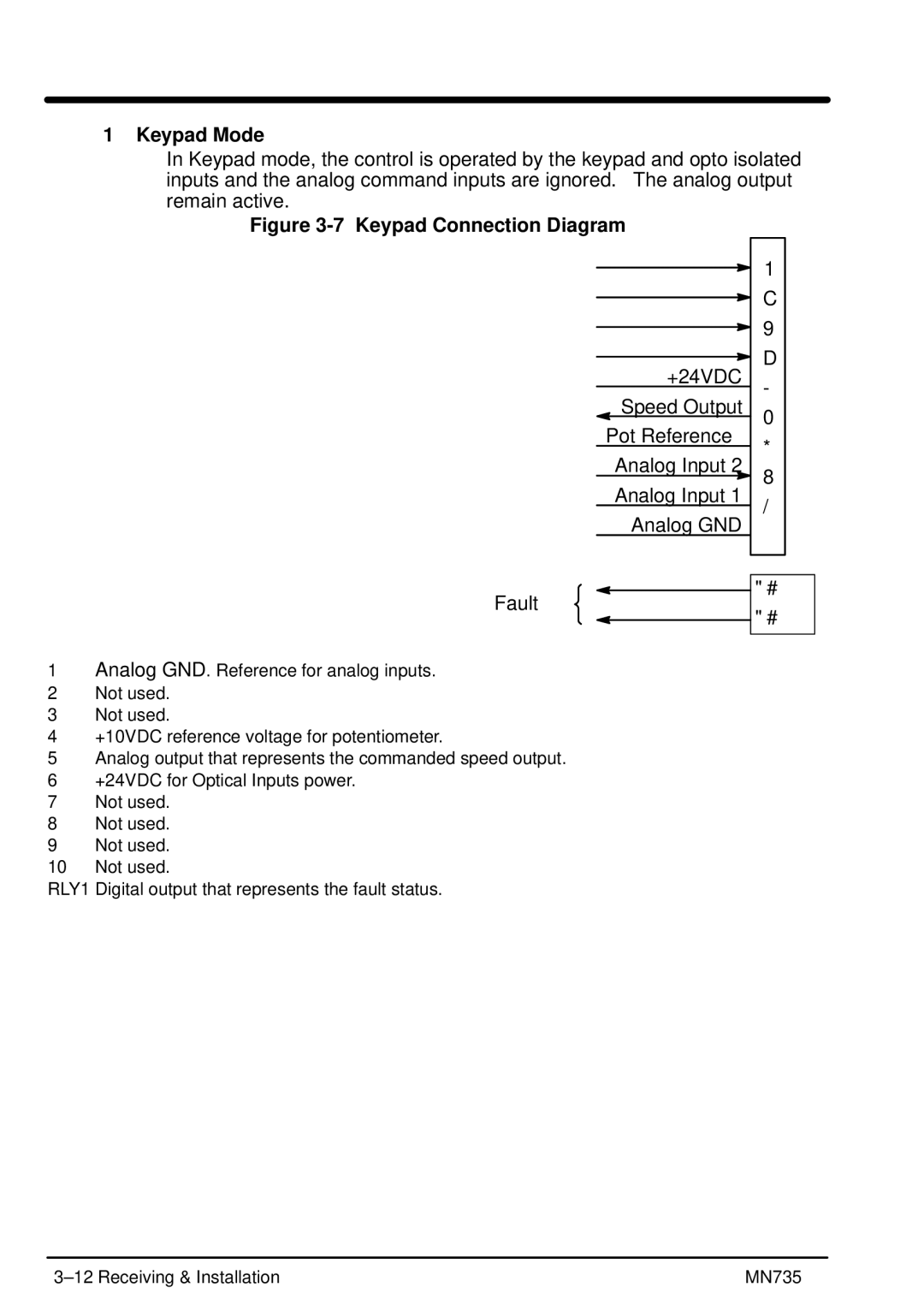 Baldor MN735 manual Keypad Mode, Keypad Connection Diagram 