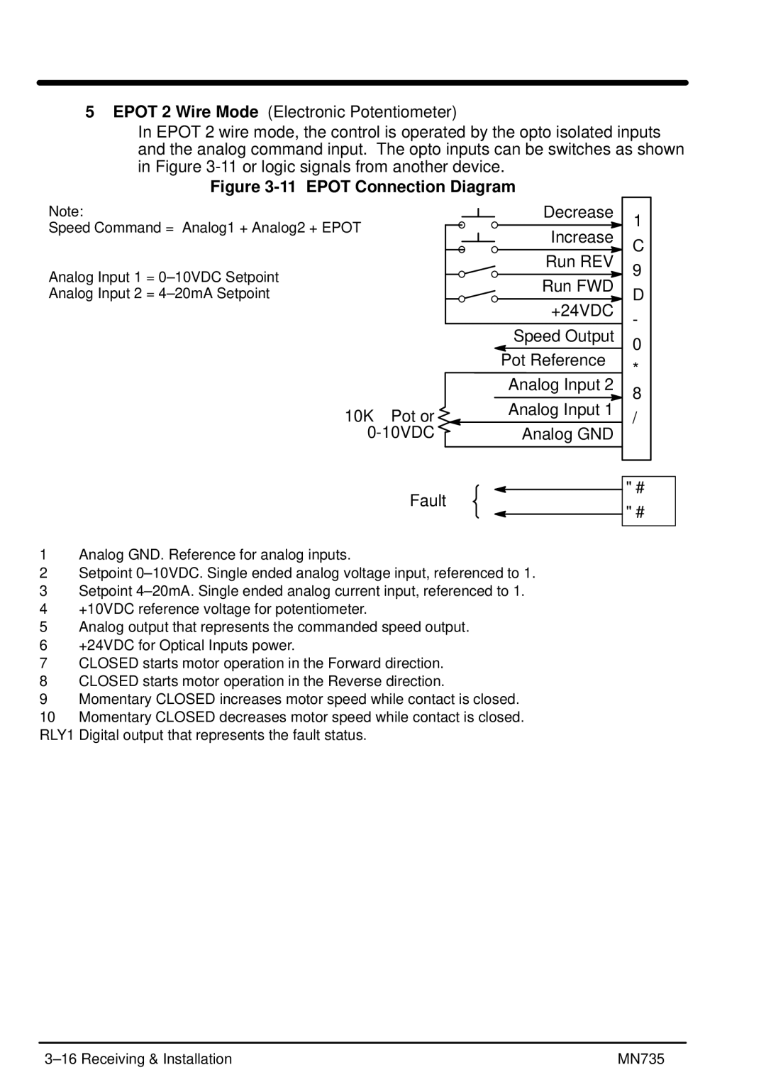 Baldor MN735 manual Epot Connection Diagram 