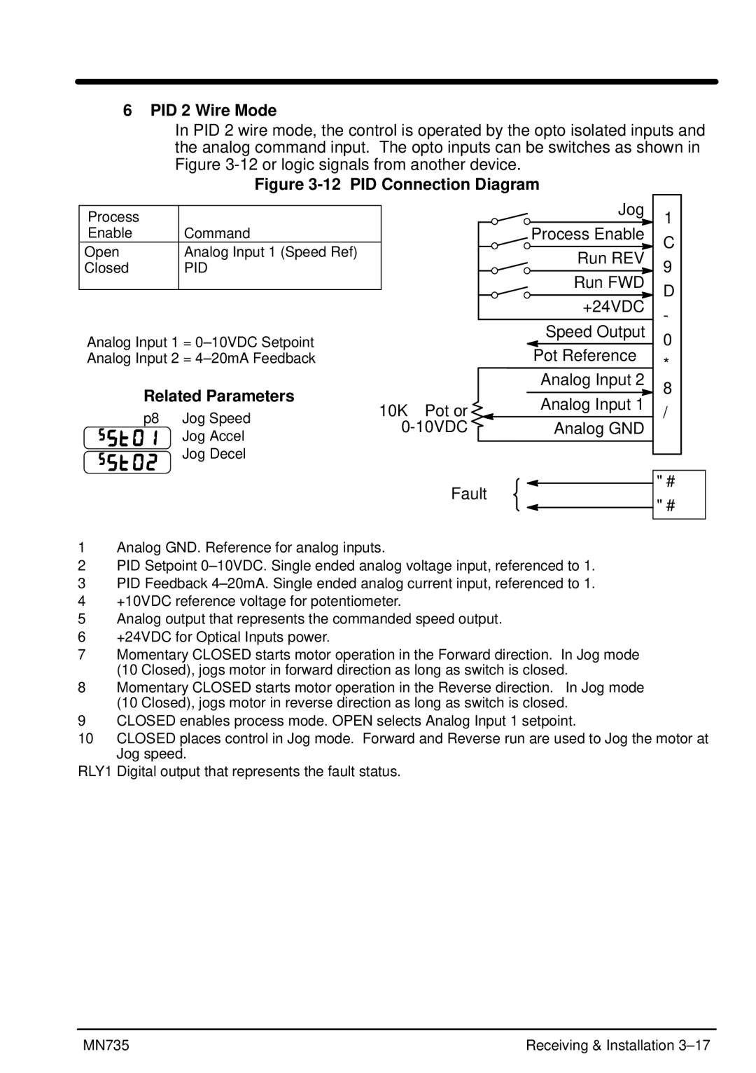 Baldor MN735 manual PID 2 Wire Mode, PID Connection Diagram 