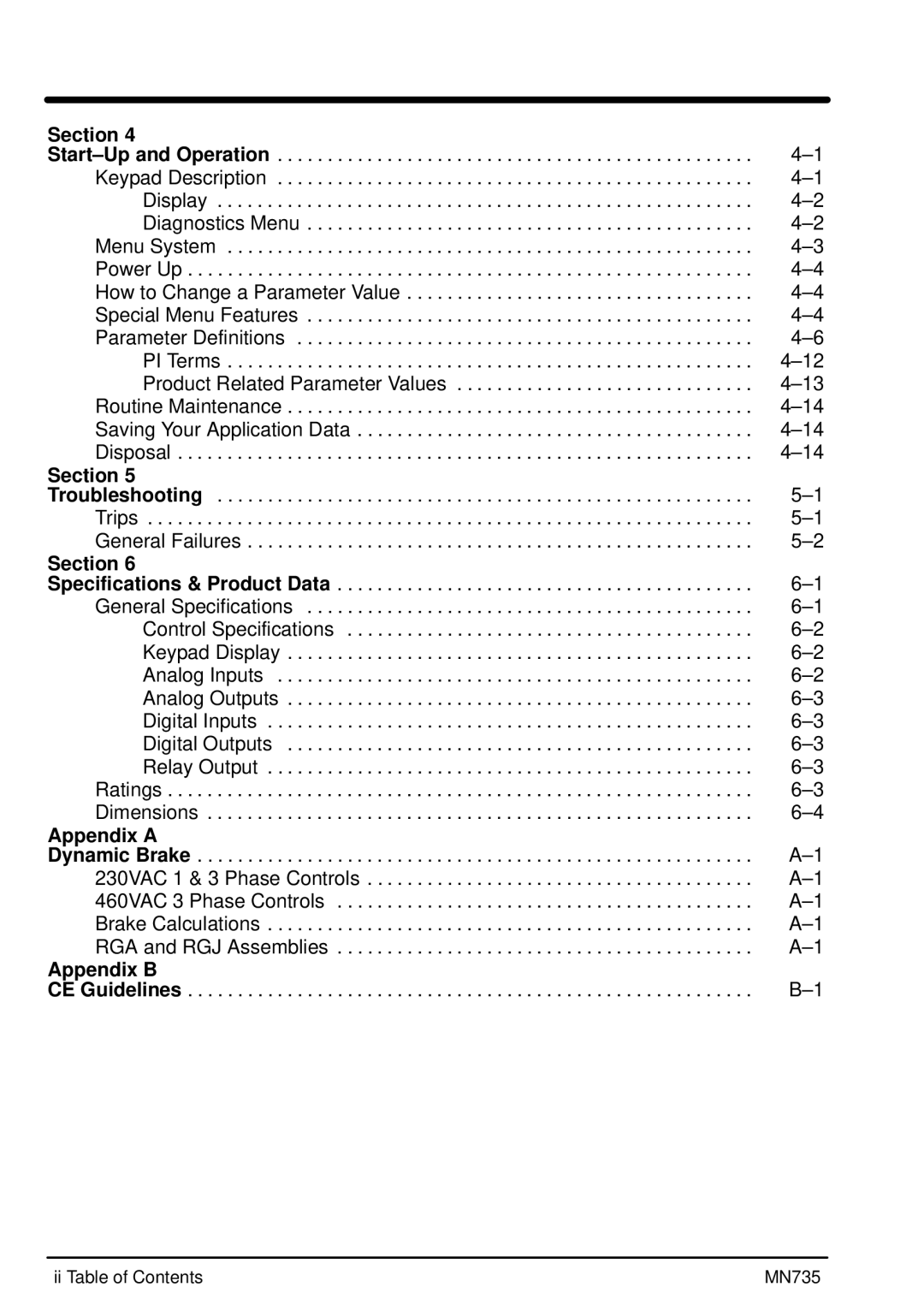 Baldor MN735 manual Appendix a, Appendix B 