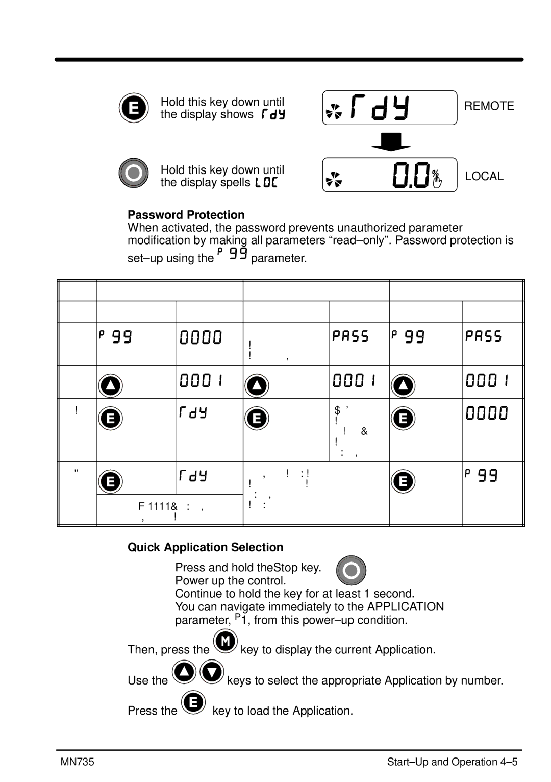 Baldor MN735 manual Password Protection, Quick Application Selection 