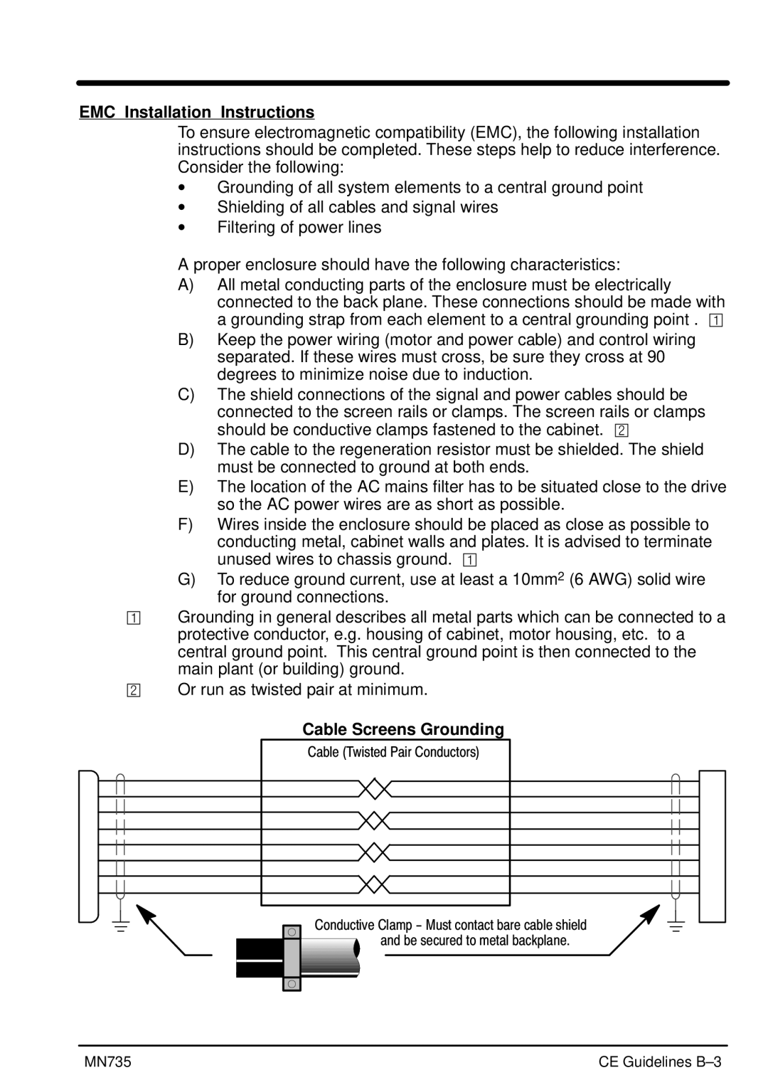 Baldor MN735 manual EMC Installation Instructions, Cable Screens Grounding 