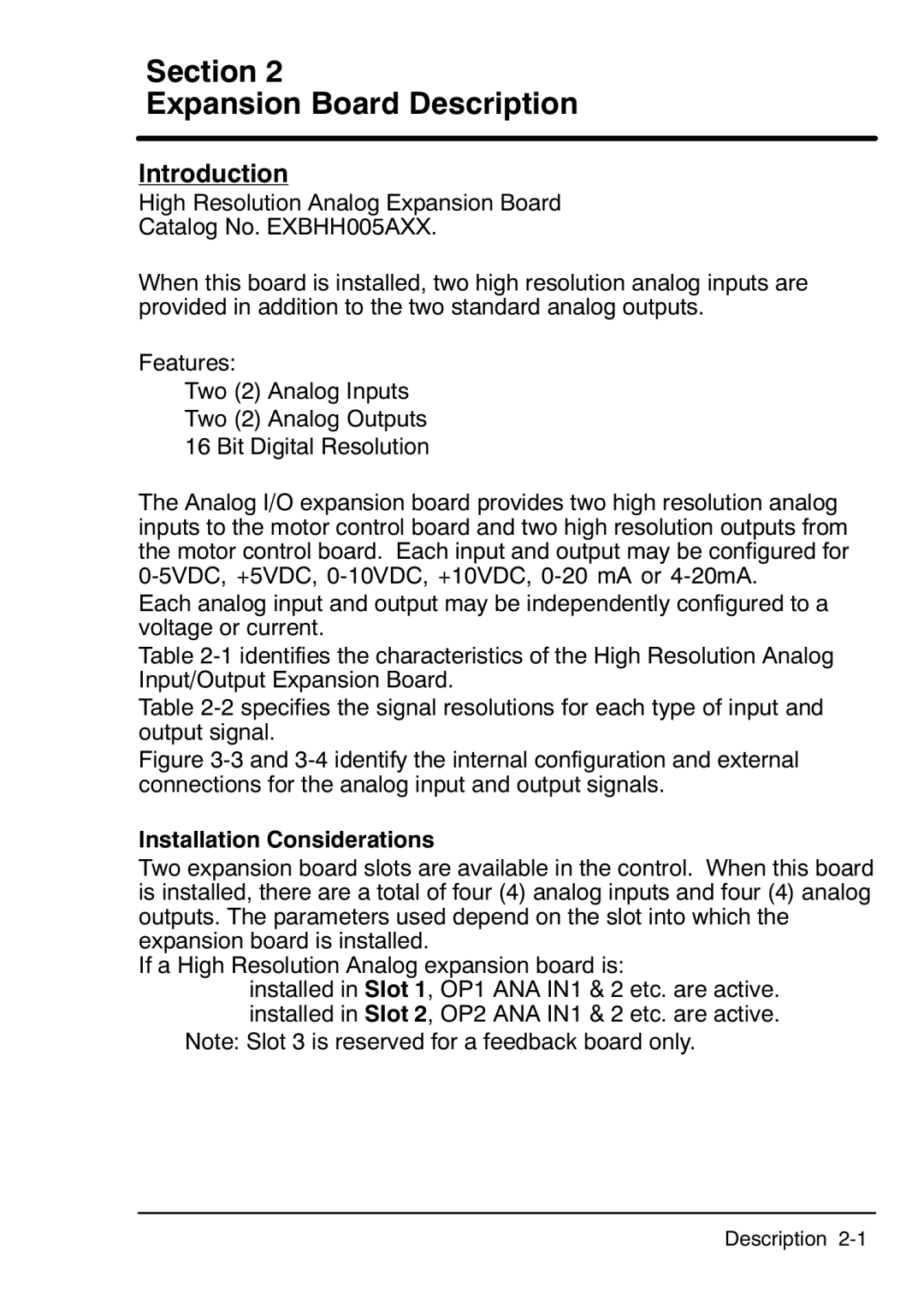 Baldor MN754 manual Section Expansion Board Description, Installation Considerations 