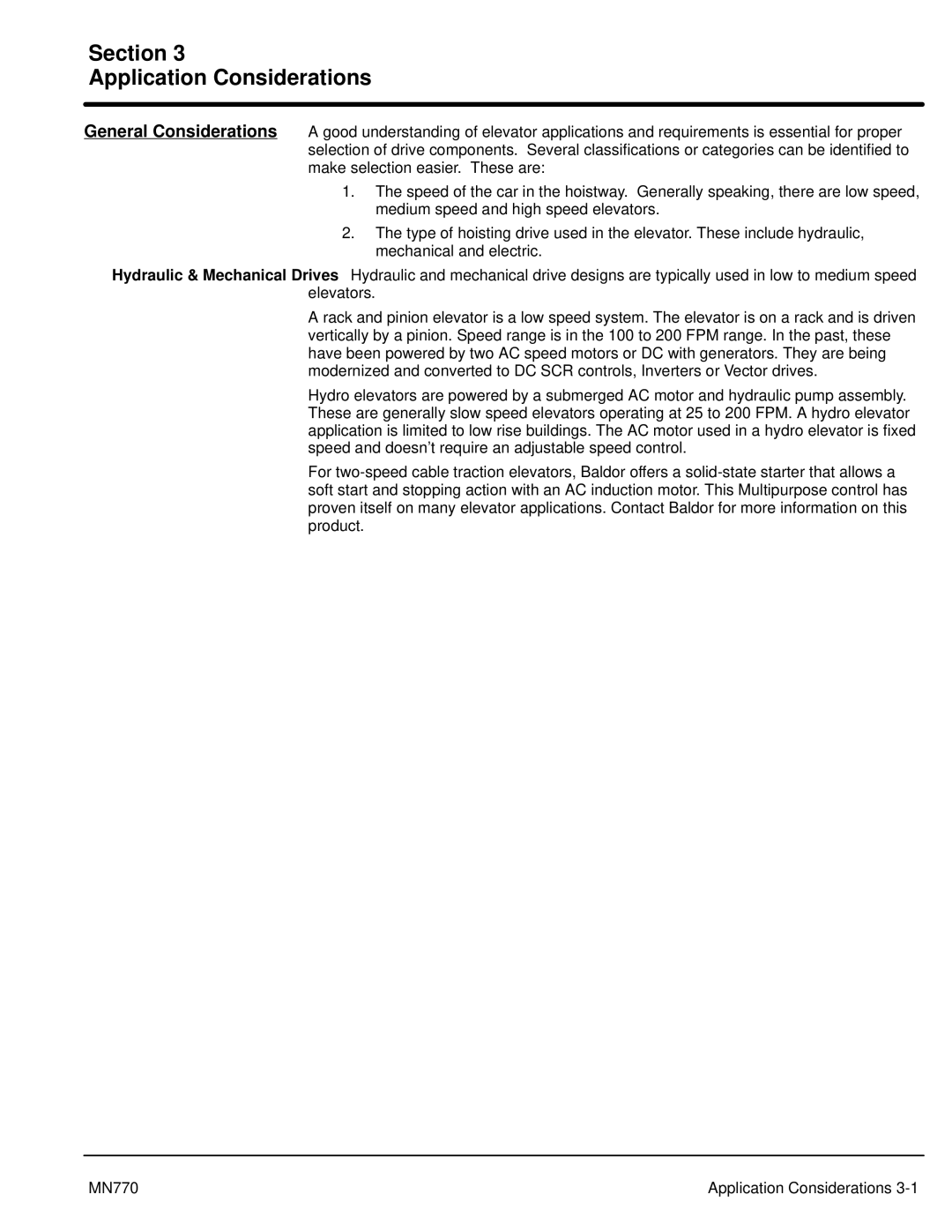 Baldor MN770 manual Section Application Considerations 