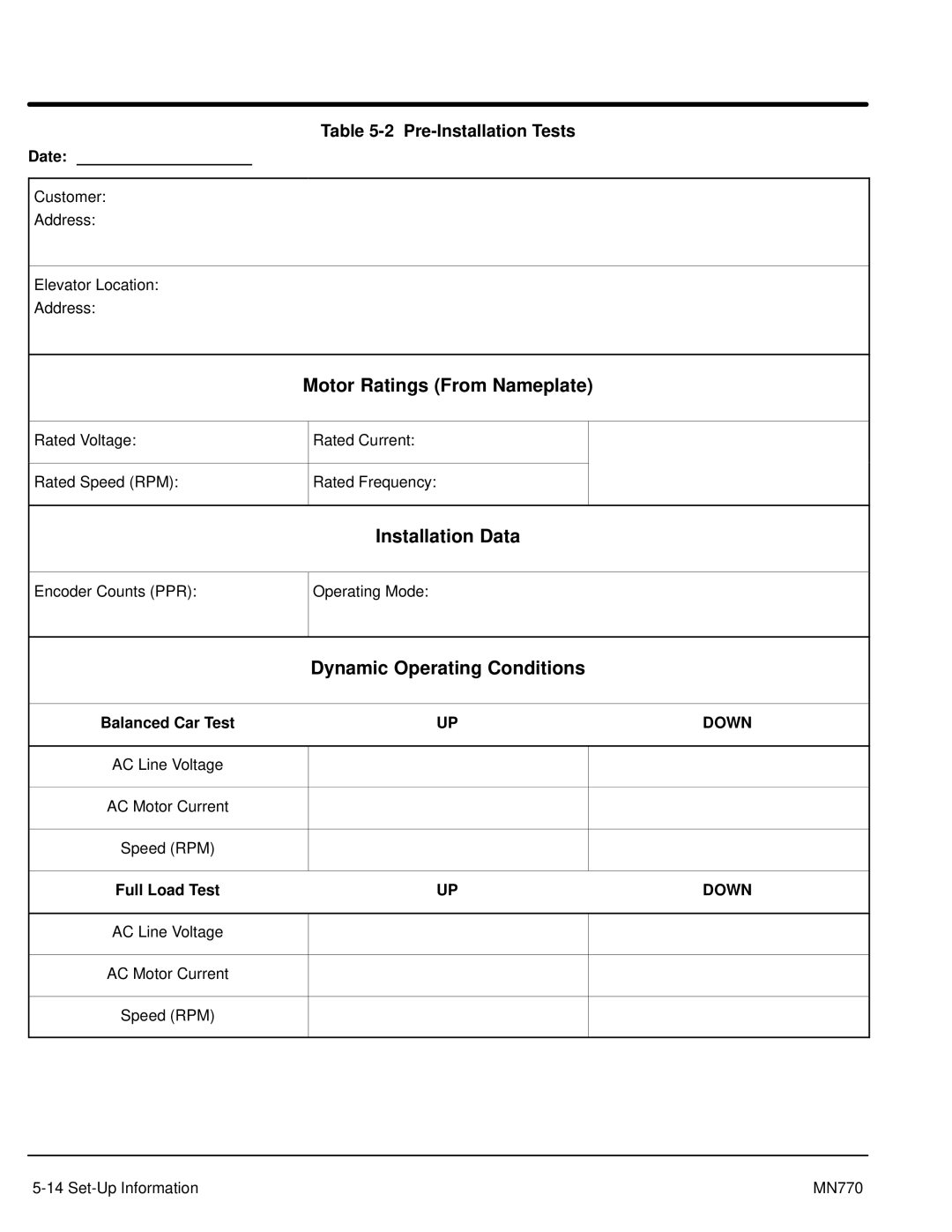 Baldor MN770 manual Pre-Installation Tests, Date 