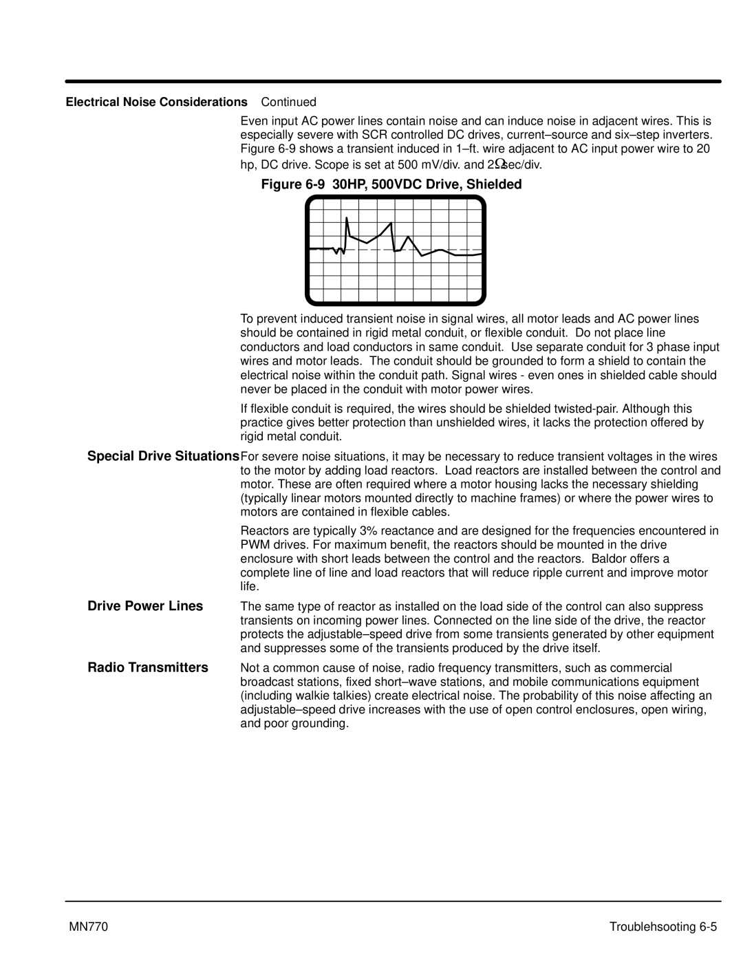 Baldor MN770 manual 30HP, 500VDC Drive, Shielded 