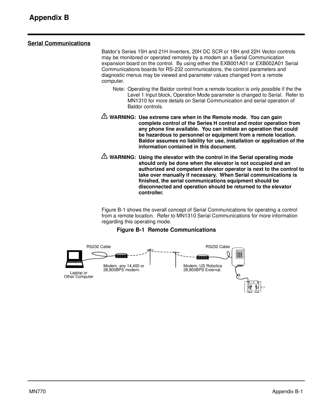 Baldor MN770 manual Appendix B, Serial Communications 