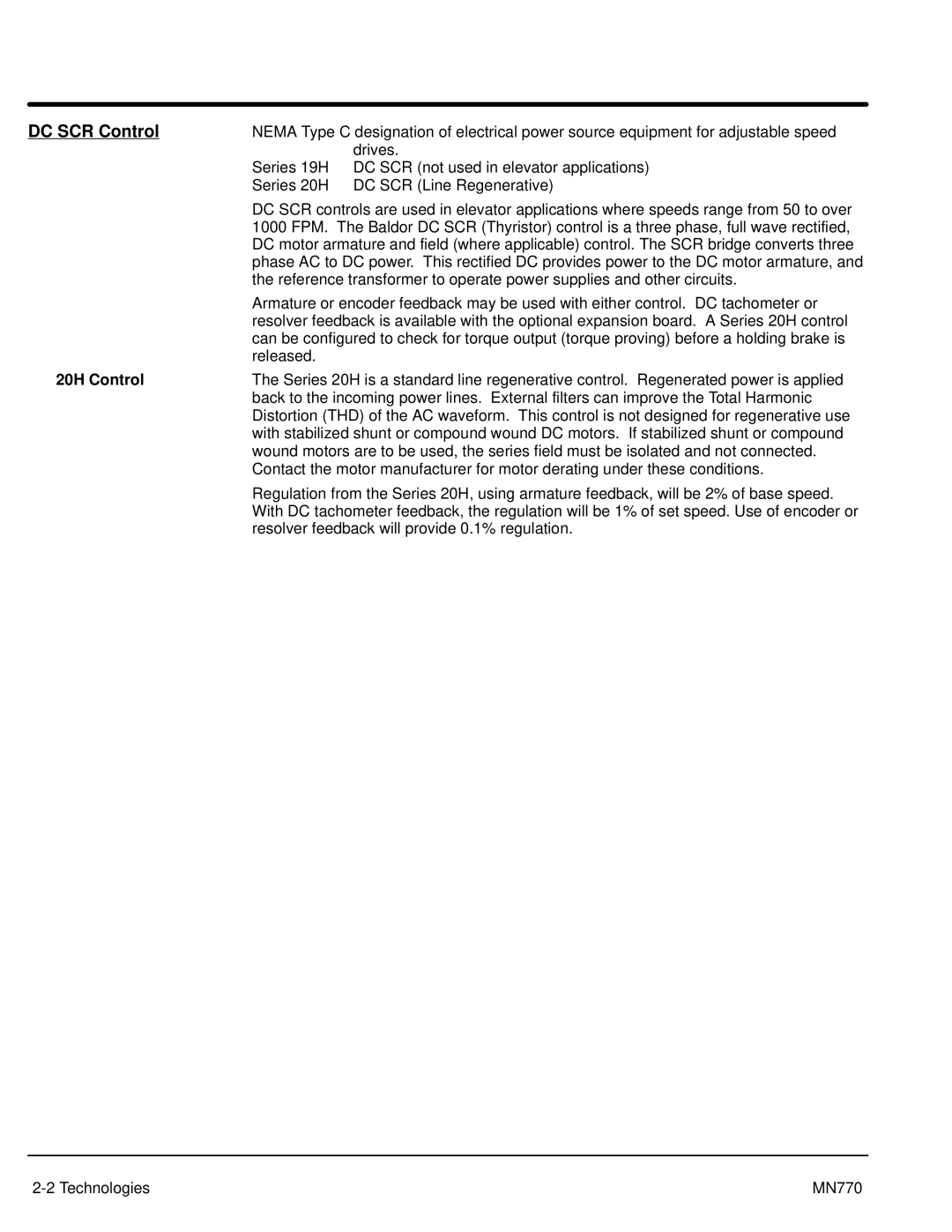 Baldor MN770 manual DC SCR Control, 20H Control 