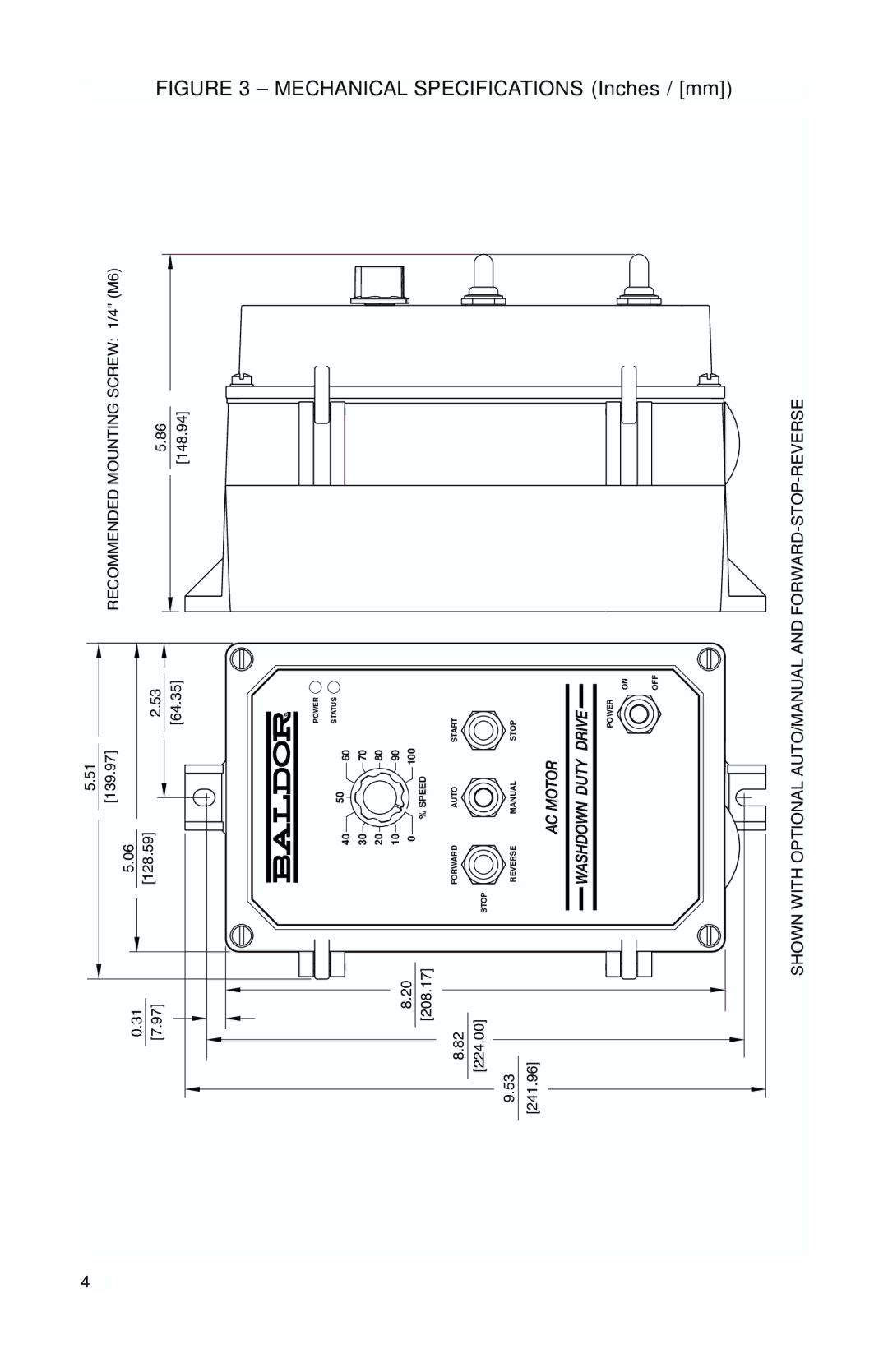 Baldor MN781W manual Shown with Optional AUTO/MANUAL and FORWARD-STOP-REVERSE, 208.17 