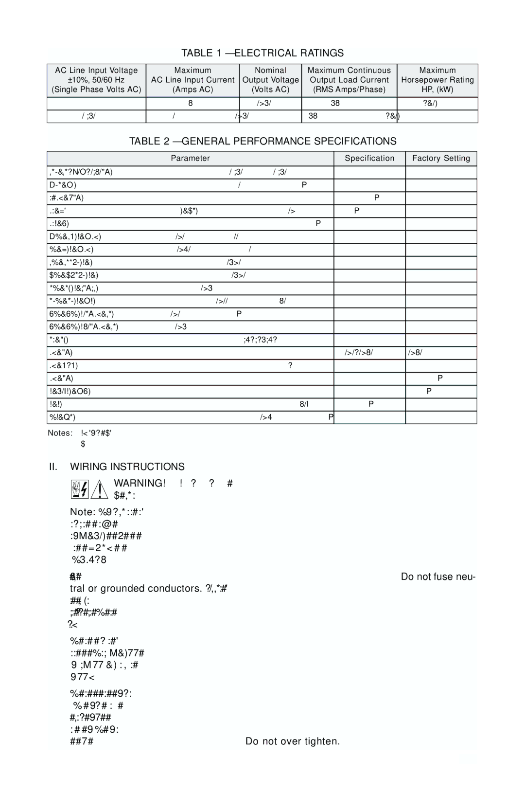 Baldor MN781W manual Electrical Ratings, General Performance Specifications, II. Wiring Instructions 