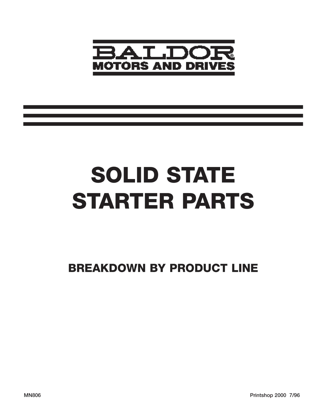 Baldor MN806 manual Solid State Starter Parts 