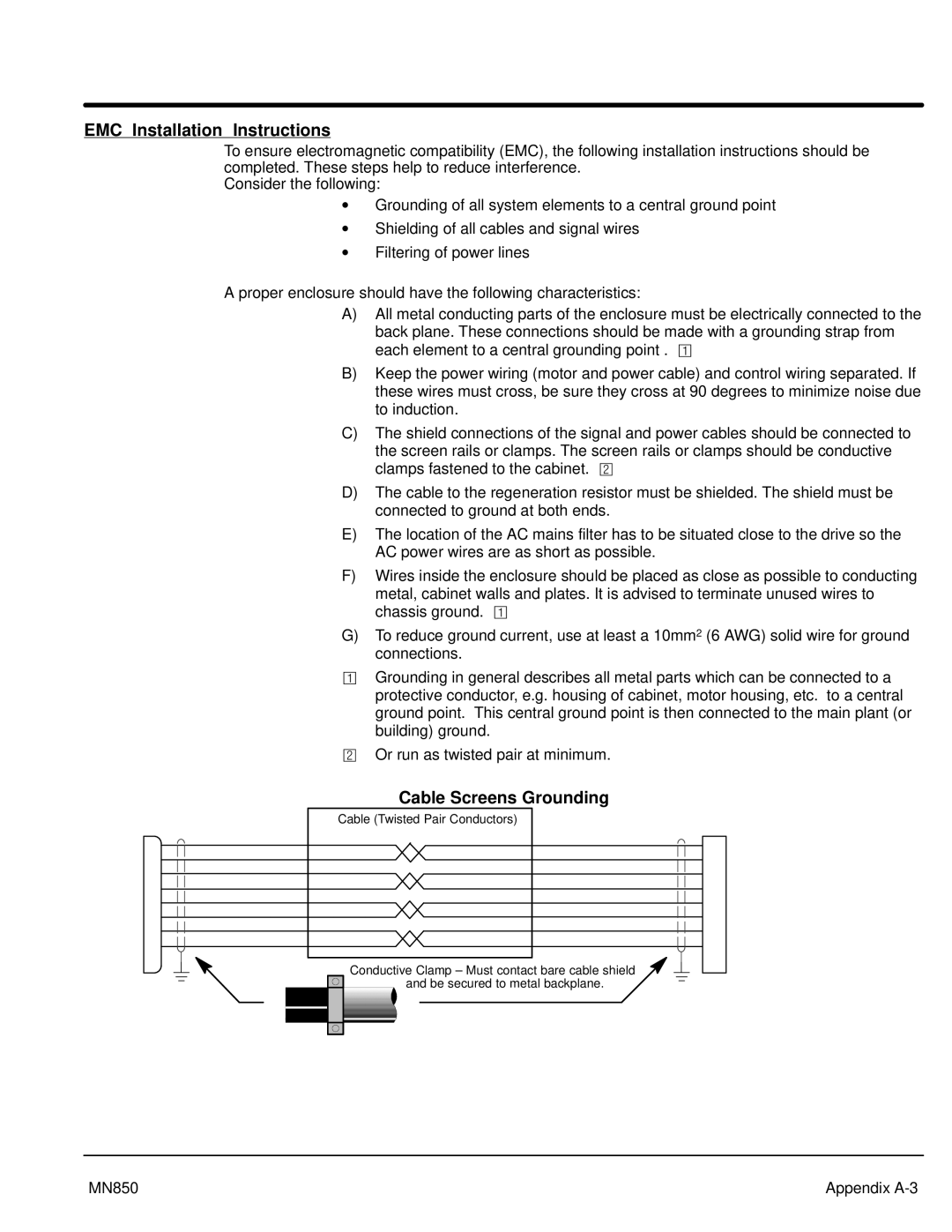 Baldor MN850, Baldor manual EMC Installation Instructions, Cable Screens Grounding 