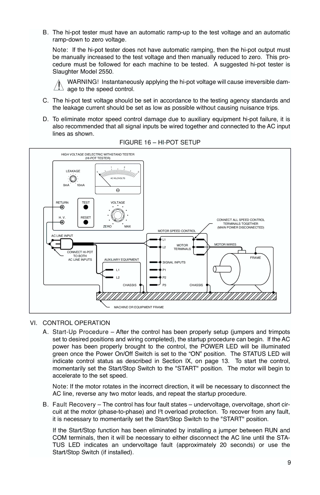 Baldor IP-65, NEMA 4X manual HI-POT Setup, VI. Control Operation 