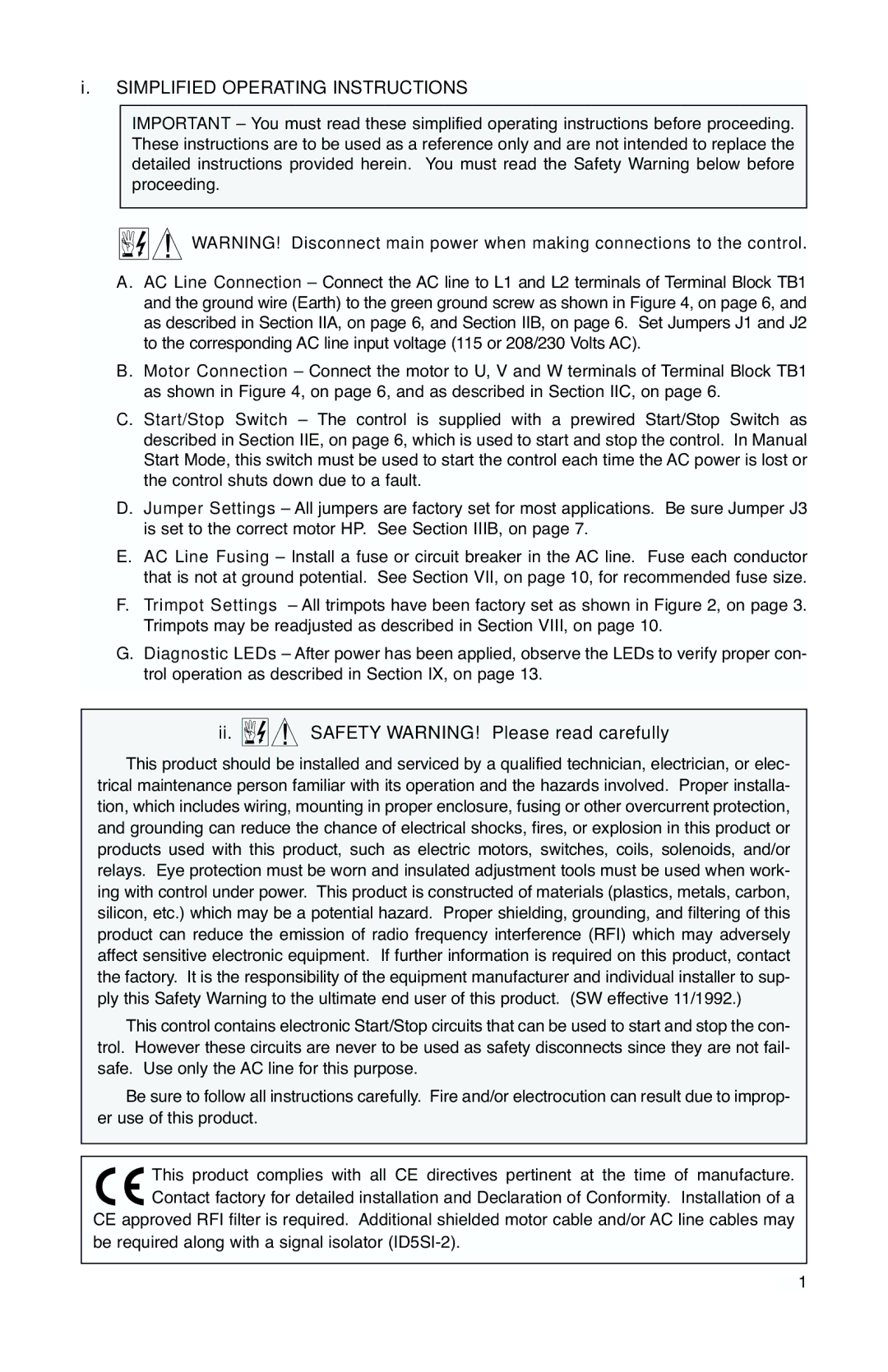 Baldor IP-65, NEMA 4X manual Simplified Operating Instructions 