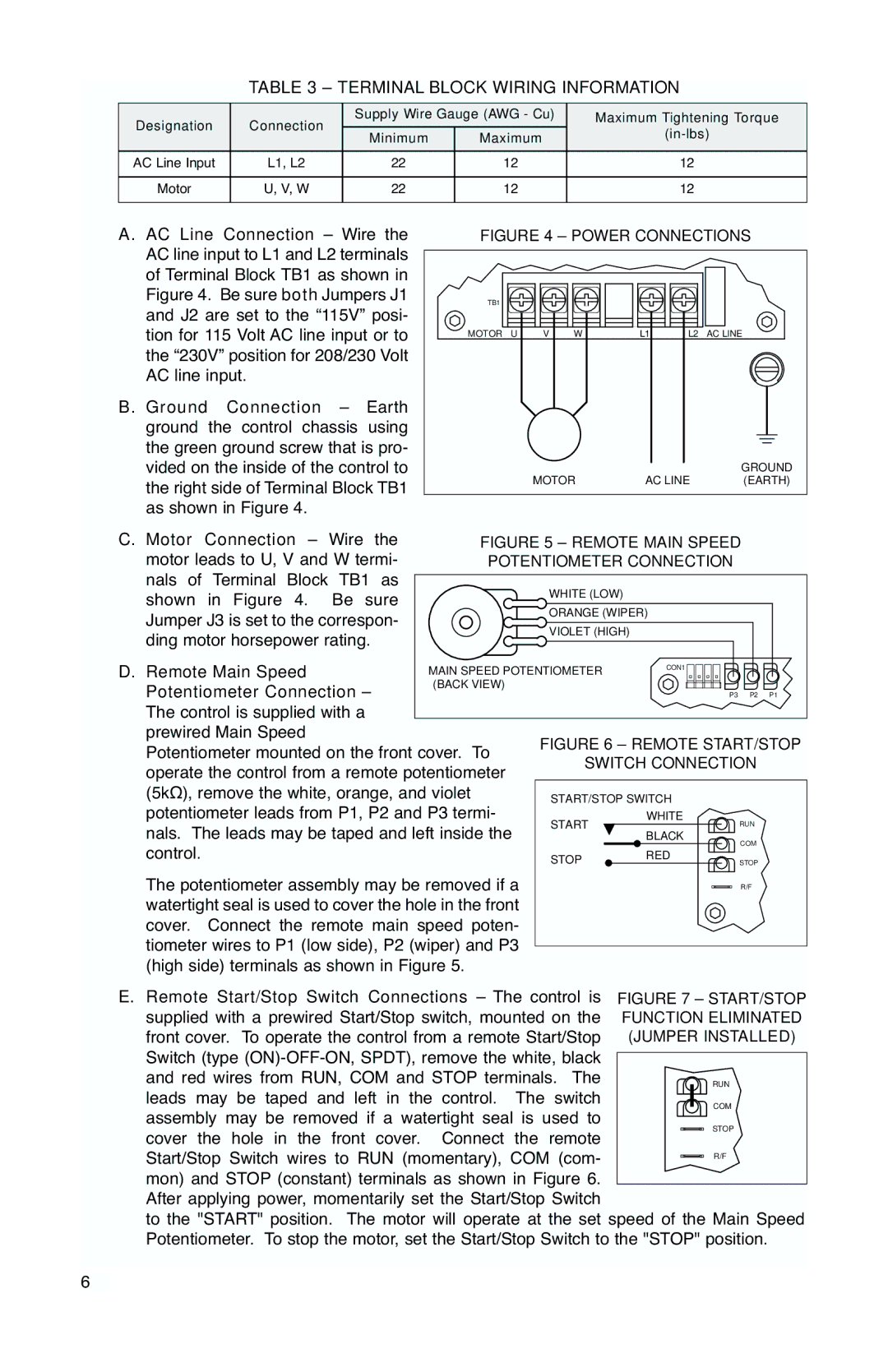 Baldor NEMA 4X, IP-65 manual Terminal Block Wiring Information, Power Connections 