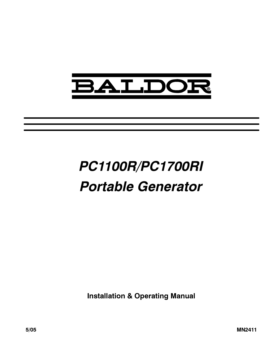 Baldor manual PC1100R/PC1700RI Portable Generator 