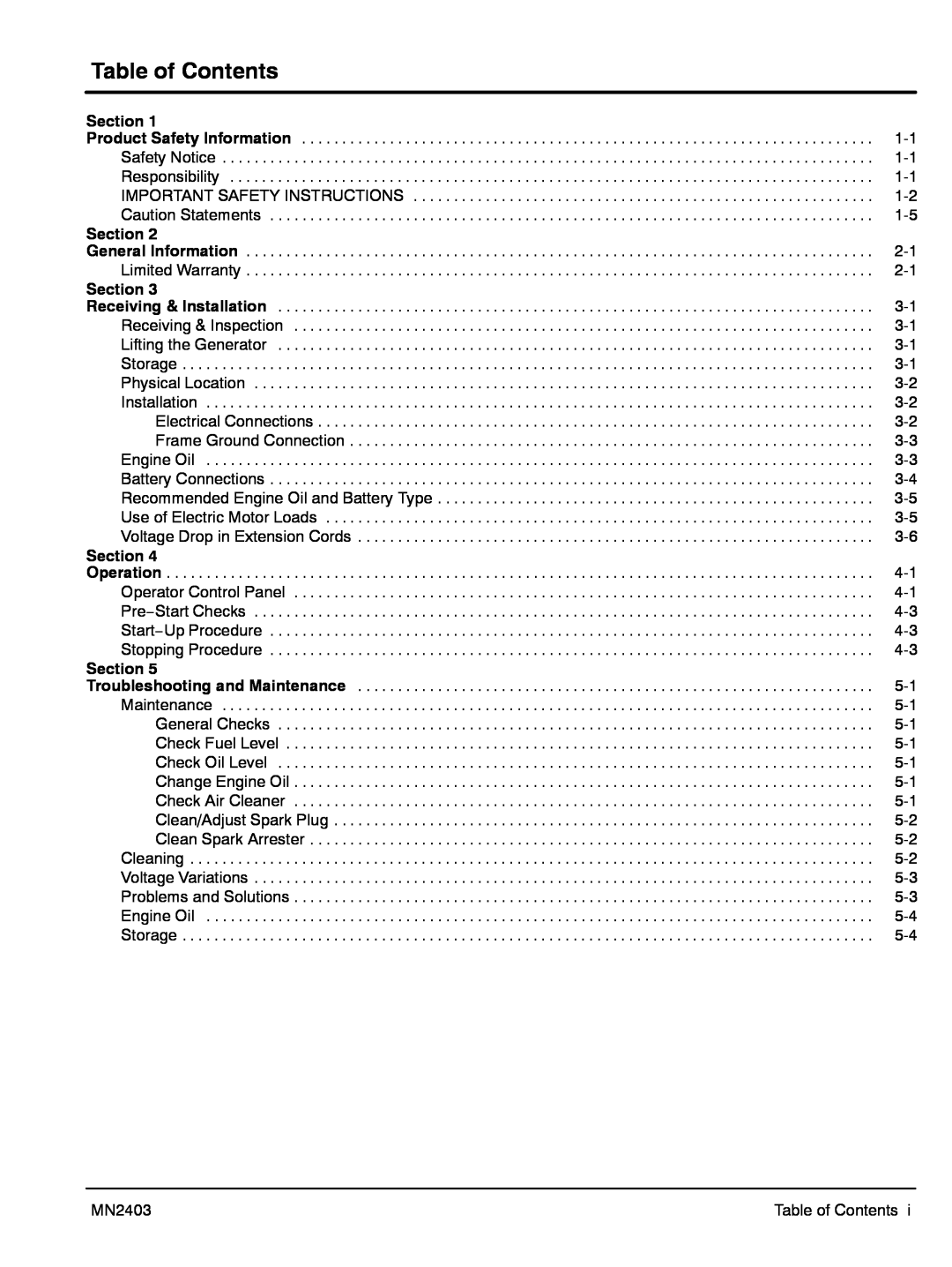 Baldor PC32RI, PC43RI manual Table of Contents, Section 