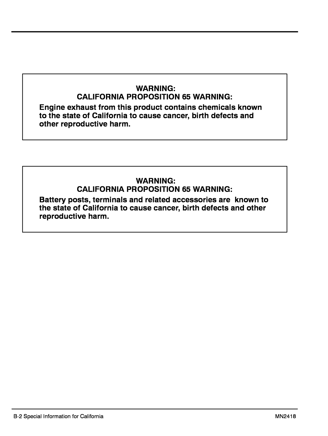 Baldor PG 6000 manual CALIFORNIA PROPOSITION 65 WARNING, B-2Special Information for California, MN2418 