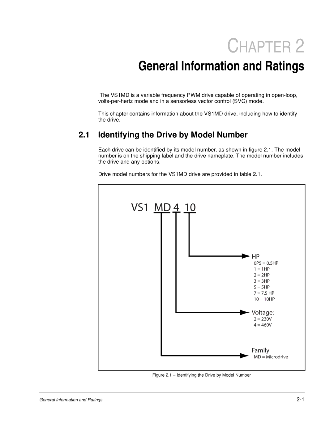 Baldor VS1MD instruction manual General Information and Ratings, Identifying the Drive by Model Number 