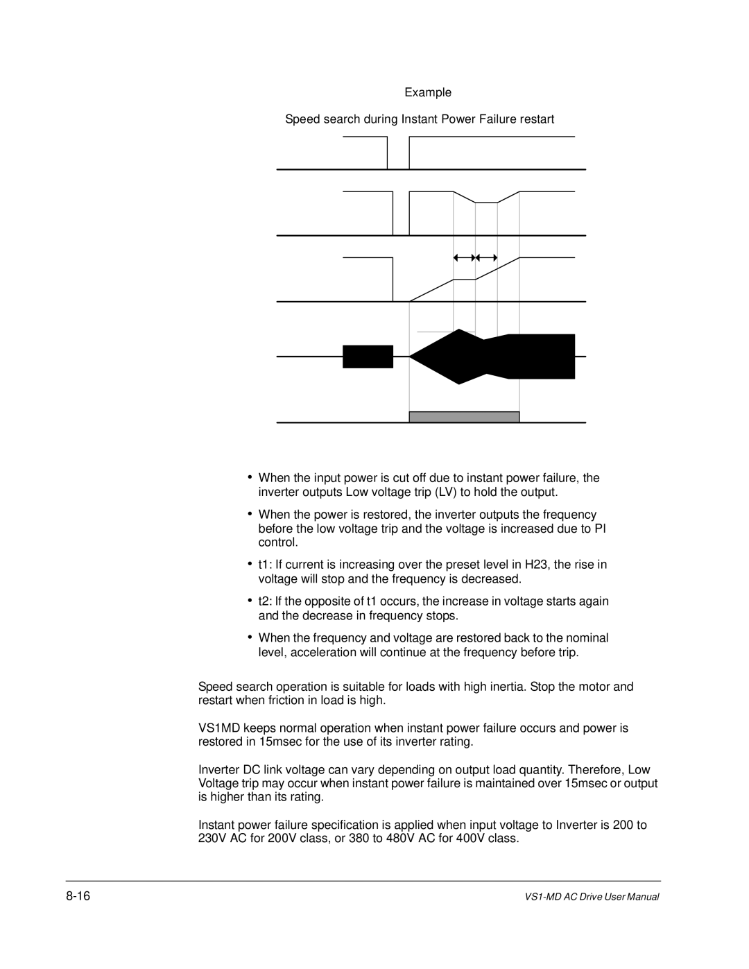 Baldor VS1MD instruction manual Example Speed search during Instant Power Failure restart 