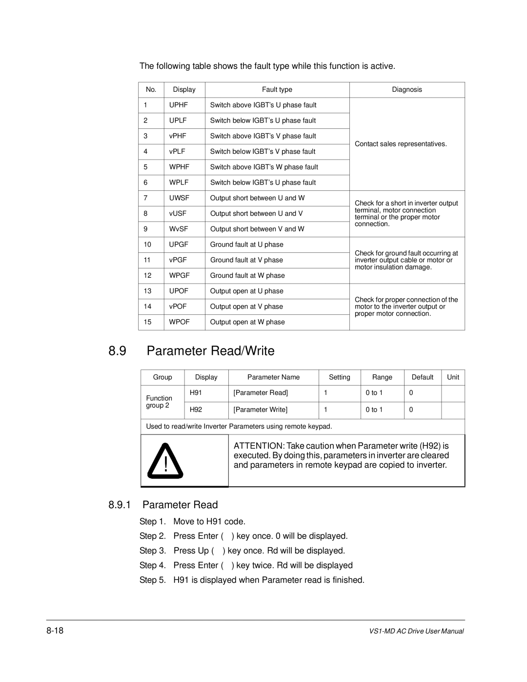 Baldor VS1MD instruction manual Parameter Read/Write 