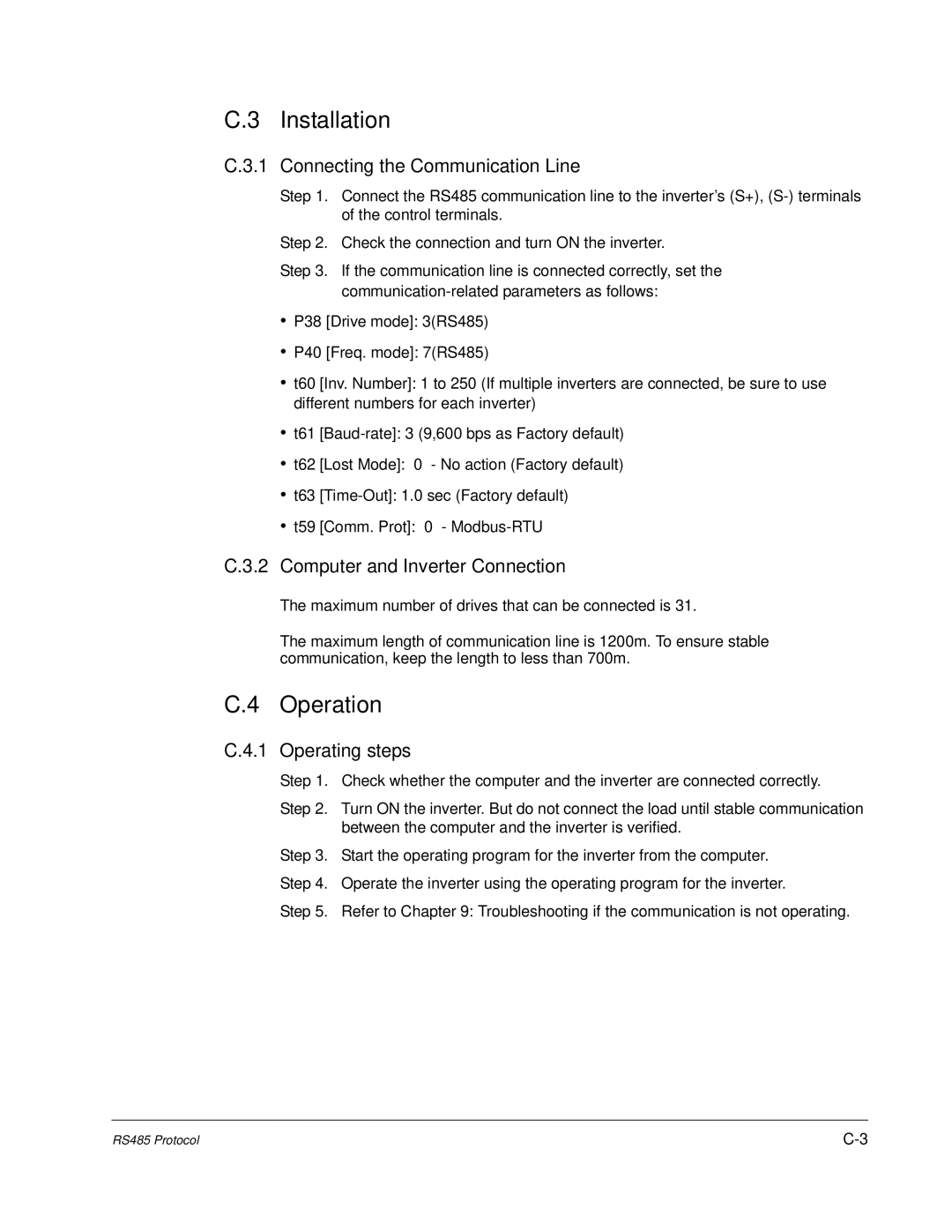 Baldor VS1MD Installation, Operation, Connecting the Communication Line, Computer and Inverter Connection, Operating steps 