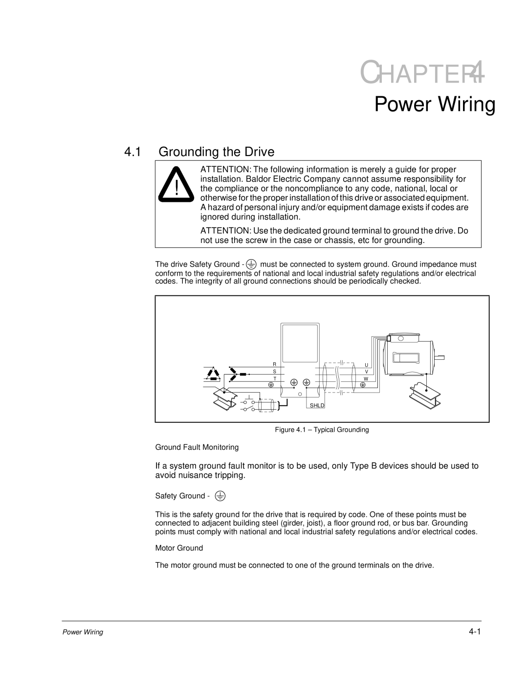 Baldor VS1MD instruction manual Power Wiring, Grounding the Drive 