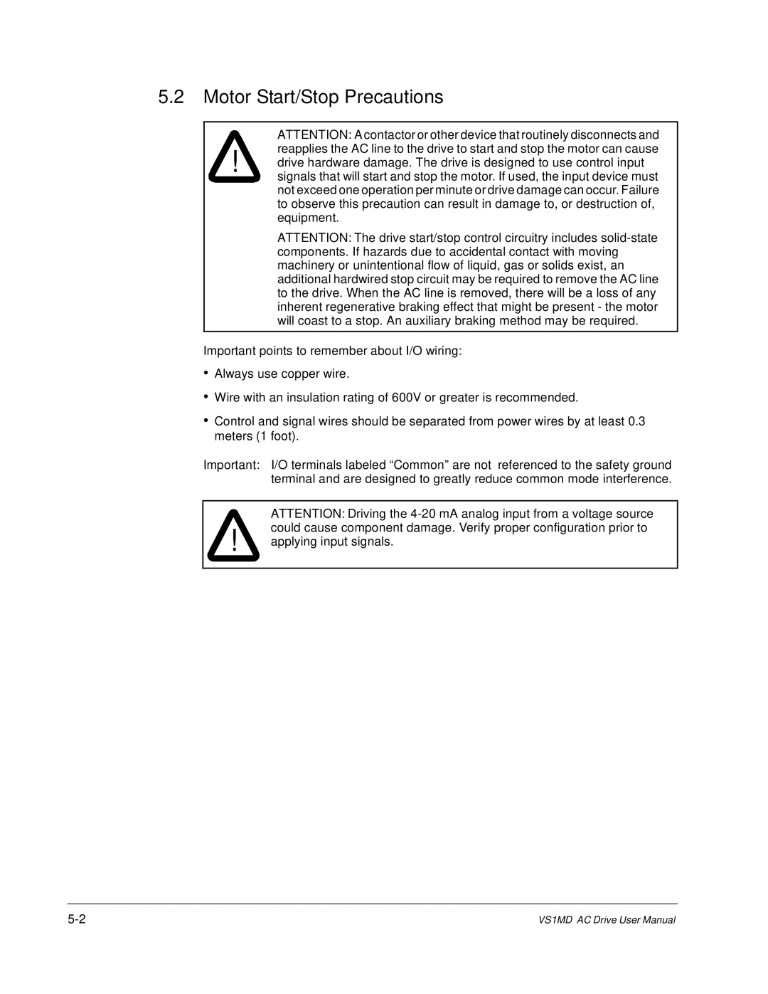 Baldor VS1MD instruction manual Motor Start/Stop Precautions 