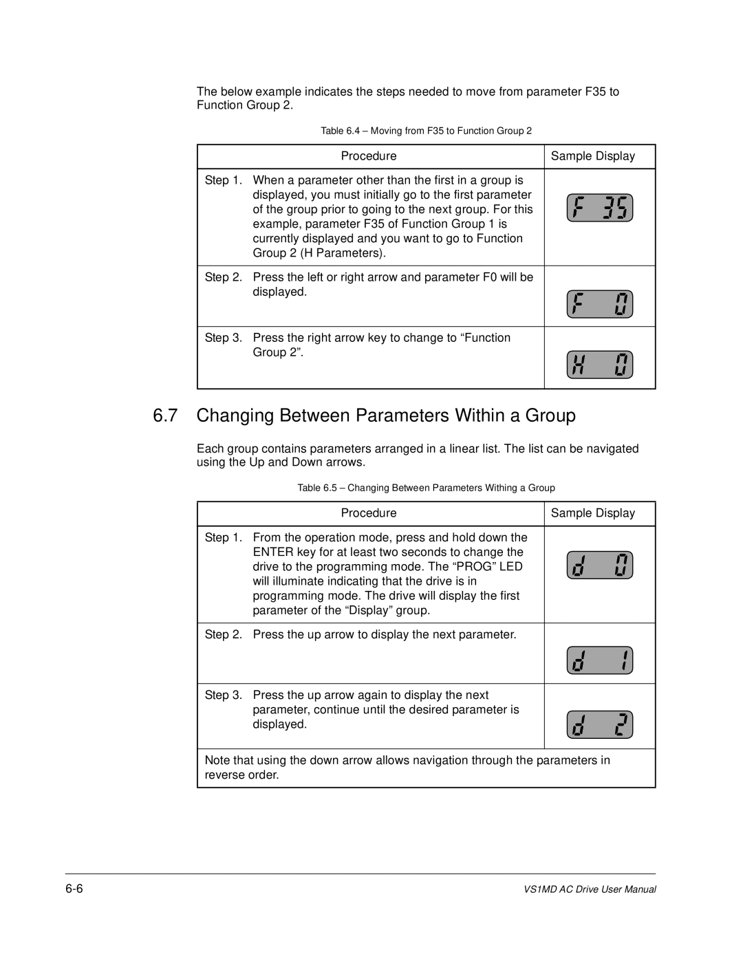 Baldor VS1MD instruction manual Changing Between Parameters Within a Group 