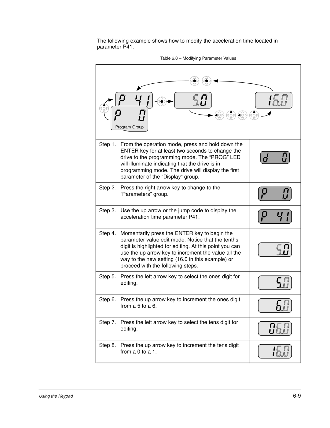 Baldor VS1MD instruction manual Modifying Parameter Values 