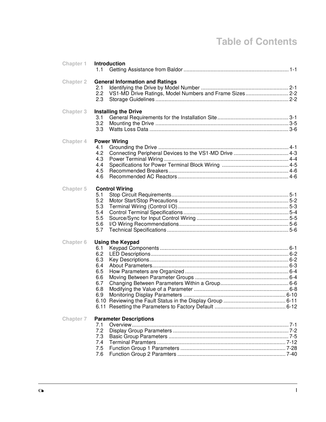 Baldor VS1MD instruction manual Table of Contents 