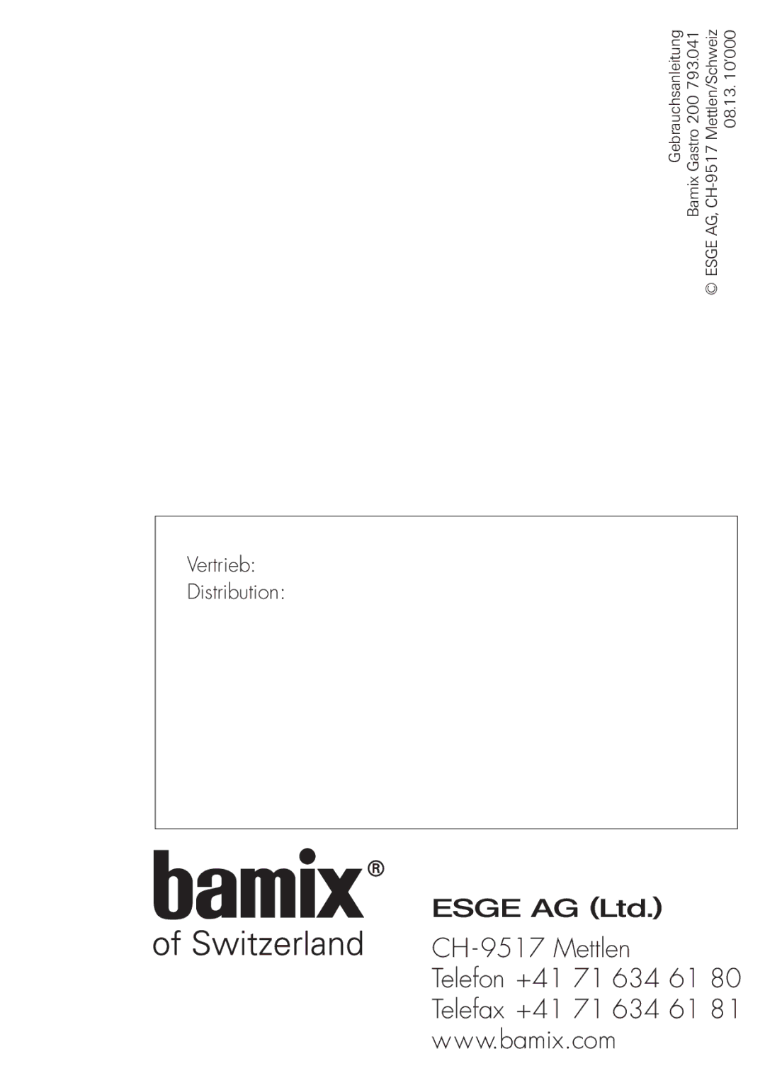 Bamix 103.062 manual Vertrieb Distribution 