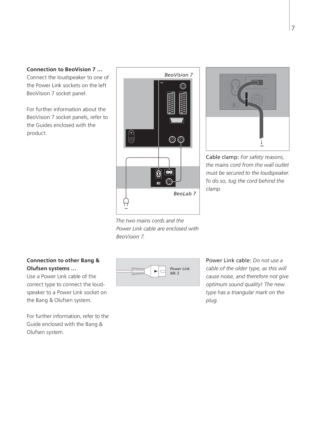 Bang & Olufsen 1-Jul, 2-Jul manual Connection to BeoVision 7 …, Connection to other Bang & Olufsen systems … 