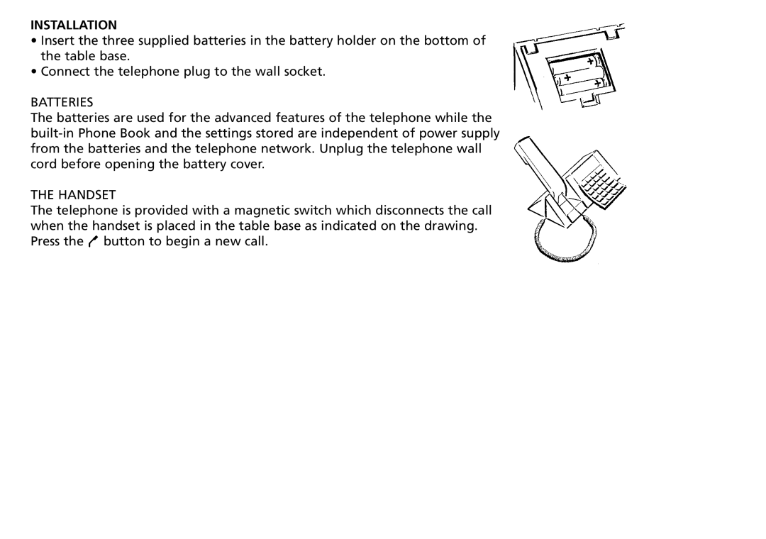 Bang & Olufsen 2500 manual Installation, Batteries, Handset 