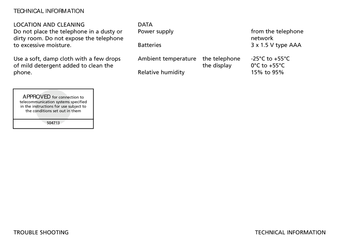 Bang & Olufsen 2500 manual Location and Cleaning Data, Trouble Shooting Technical Information 