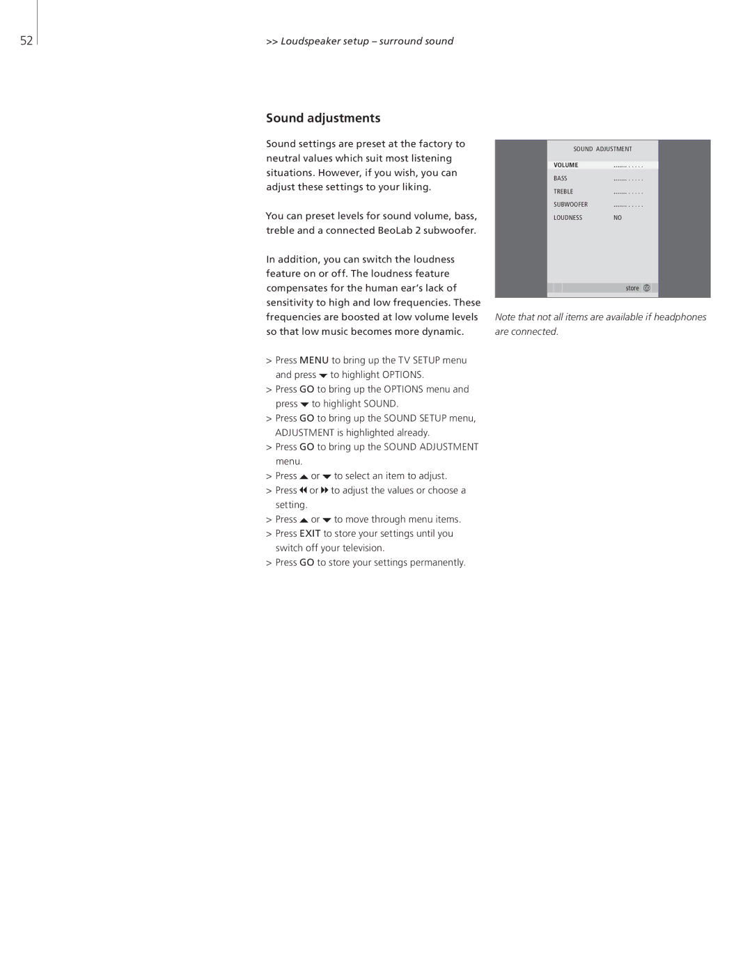 Bang & Olufsen 26-Jun manual Sound adjustments 