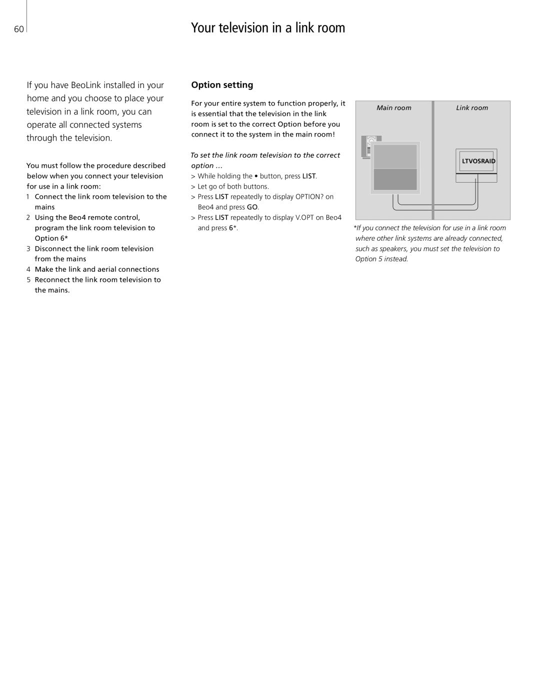 Bang & Olufsen 26-Jun manual Your television in a link room, To set the link room television to the correct option … 