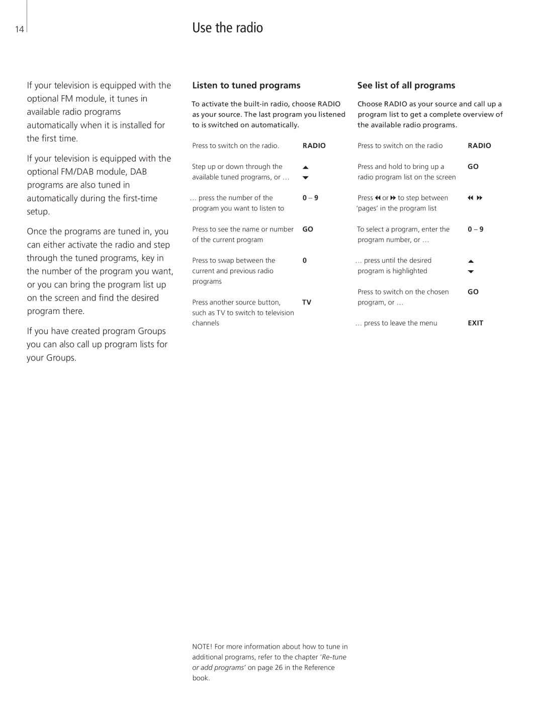 Bang & Olufsen 41086 manual Use the radio, See list of all programs 